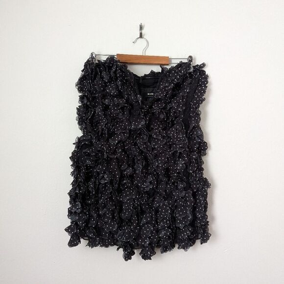 NWT Maeve Anthropologie black white polka dot 3D floral strapless mini dress - Picture 2 of 6